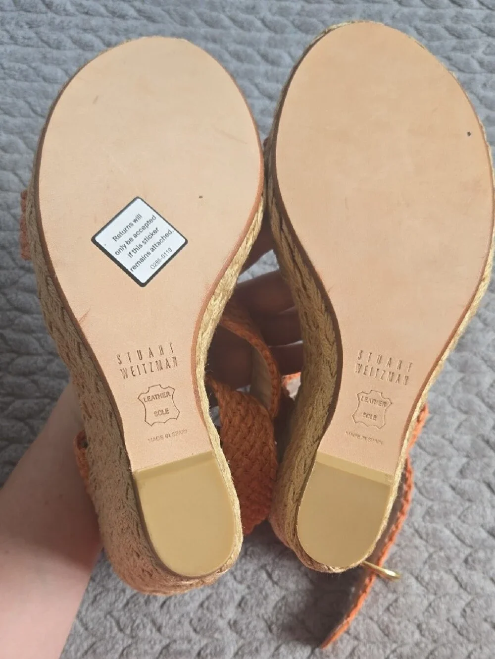 Stuart Weitzman Alex Orange Braided Espadrille Wedge Sandals - Picture 3 of 13